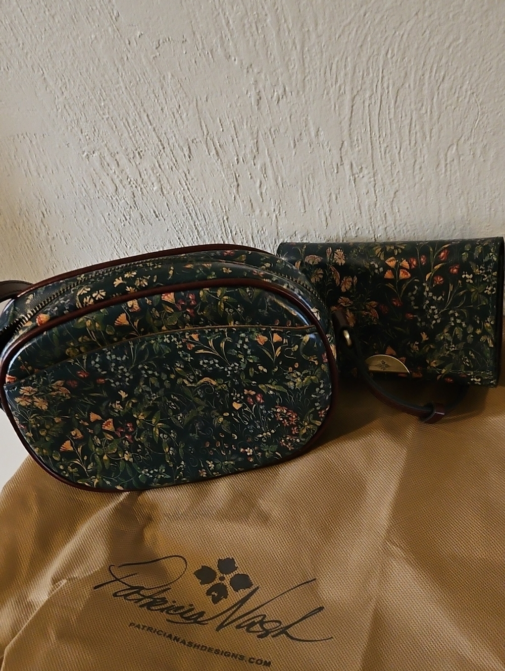 Patricia Nash Dark Blue Floral Leather Crossbody Set